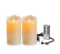 Koelaa Velas sin llama, paquete de 2, recargables, parpadeantes, velas LED con control remoto, vela de carga con cable USB, vela de batería para Navidad, Halloween, decoración de festivales, 7,5 x 10
