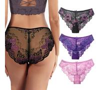 KOEMCY 3 Piezas Tangas Sexy para Mujer Bragas de Encaje Sexy Hueco de Malla de Cintura Baja Señoras Tangas Transparente Misterioso Bragas Suaves y Elástica(M)