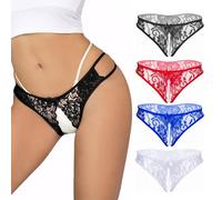 KOEMCY 4 Piezas Tangas Mujer Encaje Cintura Baja Sexy Erótica String Transparente Suaves y Elásticos Thong Multicolor (M)