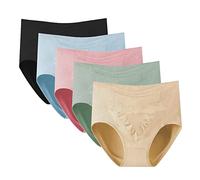 KOEMCY 5 Piezas Bragas Culotte Talle Alto para Mujer Algodón Braguitas con Control de Abdomen de Cobertura Completa Sin Costuras Braguita Menstruales Postparto Bragas (XL)