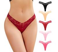 KOEMCY 5 Piezas Bragas Encaje Mujer Tanga Braguitas sin Costuras Ropa Interior Algodon Invisible Transpirable Suave Cómodo para Uso Diario