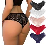 KOEMCY 5 Piezas Bragas Encaje Mujer Tanga Braguitas sin Costuras Ropa Interior Algodon Transpirables Elegantes Comodas Invisibles