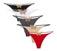 KOEMCY Tangas Mujer Pack Mariposa Tangas Bragas sin Costuras Cintura Baja Braguitas G String Thong Sexy T Back Bragas Tangas de Algodón Erótica Tanga Pack de 5 (L)