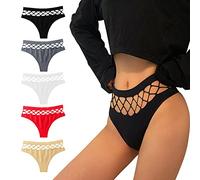 KOEMCY 5 Piezas Tangas para Mujer Malla Sexy T Back Tangas Braguitas Sin Costuras Cintura Alta G-String Eróticas Ropa Interior (XXL)