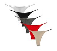 KOEMCY 5 Piezas Tangas para Mujer Sin Costura Tanga G String Thong Sexy T Back Bragas Tangas de Algodón Cintura Baja Braguitas (M)