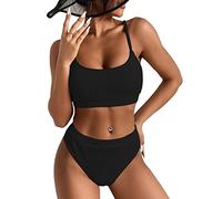 KOEMCY Bikini Mujer de Bikini Cintura Alta Sexy Push Up Bikini Triángulo Bikini de 2 Piezas Ropa de Playa Traje de Baño Verano (Negro,S)