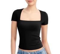 KOEMCY Blusa Mujer Cuello Cuadrado Camiseta Manga Corta Verano Top Elegante Ajustada Basica Ropa Casual Moda Primavera Elastica Moderna Estilo Minimalista