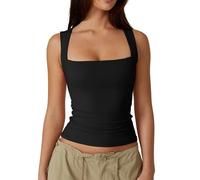KOEMCY Blusa Mujer Cuello Cuadrado Tirantes Anchos Camiseta sin Mangas Elegante Top Verano Ajustado Basica Casual Moda Ropa para Mujer