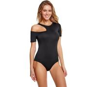 KOEMCY Body Manga Corta Mujer Hombro Descubierto Bodysuit Elegante Reductor Moldeador Top Faja Moldeadora Reductora Vientre Plano Body Mujer Sexy Camiseta Monos(Negro/S)