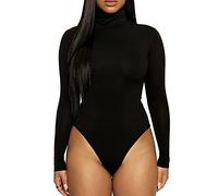 KOEMCY Body Mujer Manga Larga Cuello Alto Elegante Mono Color Sólido Jumpsuit Leotardo Una Sola Pieza Shapewear Cálida Tops Otoño Invierno (Negro,XL)