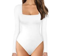 KOEMCY Body Mujer Sexy Bodies Vestir Manga Larga Elegante Mono de Negro Mujer Top Bodysuit (Blanco, S)