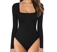 KOEMCY Body Mujer Sexy Bodies Vestir Manga Larga Elegante Mono de Negro Mujer Top Bodysuit (Negro, XL)