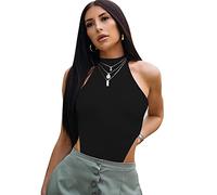KOEMCY Body sin Mangas Mujer Sexy Cuello Halter Bodysuit Elegante Top Moldeador Reductor Vientre Plano Monos de Vestir Camiseta Ajustada Ropa Verano