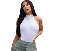 KOEMCY Body sin Mangas Mujer Sexy Cuello Halter Bodysuit Elegante Top Moldeador Reductor Vientre Plano Monos de Vestir Camiseta Ajustada Ropa Verano