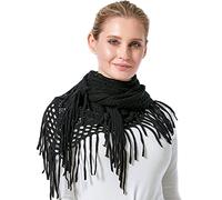 KOEMCY Bufanda Mujer Triangular Fular Punto Larga Cachemira Sintética Flecos Estolas Otoño Invierno Chal (Negro)