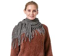 KOEMCY Bufanda Mujer Triangular Fular Punto Larga Bufanda Cachemira Sintética Bufanda Flecos Estolas Otoño Invierno Chal (Gris)