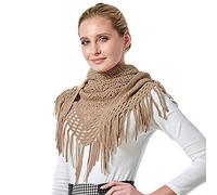 KOEMCY Bufanda Triangular Mujer Fular Punto Larga Cachemira Sintética Con Flecos Estolas Otoño Invierno Chal (Caqui)