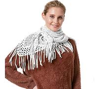 KOEMCY Bufanda Triangular Mujer Fular Punto Larga Cachemira Sintética Con Flecos Estolas Otoño Invierno Chal (Blanco)