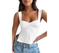 KOEMCY Camiseta Tirantes Mujer Tank Top Camisola Verano Cuello Corazón Elegante sin Mangas Blusa Casual Top Deportivo Ropa Moda Tops Fruncido Algodon