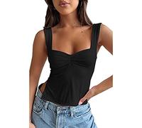 KOEMCY Camiseta Tirantes Mujer Tank Top Camisola Verano Cuello Corazón Elegante sin Mangas Blusa Casual Top Deportivo Ropa Moda Tops Fruncido Algodon