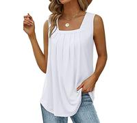 KOEMCY Camiseta Tirantes Mujer Tank Top Camisola Verano Cuello Cuadrado Plisado sin Mangas Blusa Casual Tops Ropa Deportiva Elegante para Deporte Oficina Diario