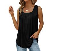 KOEMCY Camiseta Tirantes Mujer Tank Top Camisola Verano Cuello Cuadrado Plisado sin Mangas Blusa Casual Tops Ropa Deportiva Elegante para Deporte Oficina Diario