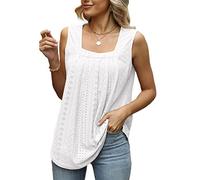 KOEMCY Camiseta Tirantes Mujer Tank Top Camisola Verano Cuello Cuadrado sin Mangas Blusa Casual Elegante Ropa Deportiva Tops Calado Transpirable Suelta