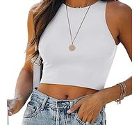 KOEMCY Camiseta Tirantes Mujer Tank Top Camisola Verano Cuello Halter sin Mangas Crop Top Blusa Corta Ropa Deportiva Tops Casual Elegante Algodon