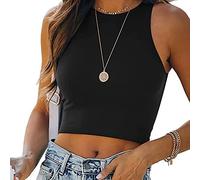 KOEMCY Camiseta Tirantes Mujer Tank Top Camisola Verano Cuello Halter sin Mangas Crop Top Blusa Corta Ropa Deportiva Tops Casual Elegante Algodon
