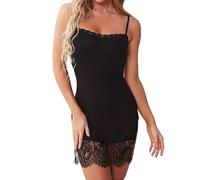 KOEMCY Camisón Sexy para Mujer Chemise Encaje Verano Bodysuit Camisón Erótico sin Espalda con Escote Abierto Home Sexy Nightwear Bandolera Ajustable Camisones Mujer Camisón(Negro/L)
