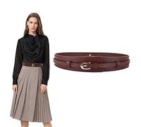 KOEMCY Cinturón Ancho Mujer Elegante Hebilla Dorada Ajustable Decorativo Cuero Negro Complemento Vestido Abrigo Chaqueta Falda