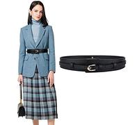 KOEMCY Cinturón Ancho Mujer Elegante Hebilla Dorada Ajustable Decorativo Cuero Negro Complemento Vestido Abrigo Chaqueta Falda