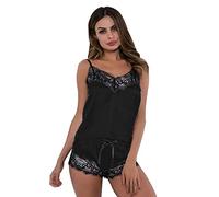 KOEMCY Conjunto de Pijama Mujer Tirantes Encaje Satén Elegante Pijamas Sexy Corto Camisola con Shorts Ropa de Dormir Suave Cómodo para Verano Primavera Otoño