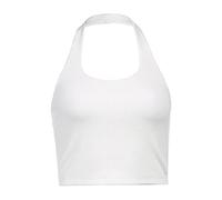 KOEMCY Crop Top Mujer, Camisola Camiseta sin Mangas Mujer Sexy Cuello Halter Tank Tops Elegante Corto Informal de Color Sólido Chaleco (Blanco, L)