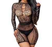 KOEMCY Lingerie Sexy Mujer Eróticos Body de Encaje Rejilla Manga Larga Transparente Lenceria Hot Conjunto Ropa Interior Picardias Camisón Atractivo Malla Elástica(STYLE2)