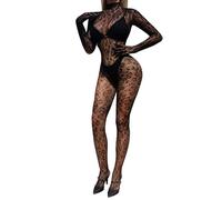 KOEMCY Lingerie Sexy Mujer Eróticos Body Entero Encaje Transparente Lenceria Hot Medias Rejilla Ropa Interior Picardías Conjunto Sensual Malla Floral