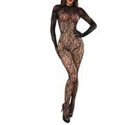 KOEMCY Lingerie Sexy Mujer Eróticos Body Entero Encaje Transparente Lenceria Hot Medias Rejilla Ropa Interior Picardías Conjunto Sensual Malla Floral