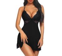 KOEMCY Lingerie Sexy Mujer Eróticos Camisón Estampado Leopardo con Encaje Tirantes Finos Lenceria Hot Babydoll Transparente Ropa Interior Picardías Body Conjunto Sensual