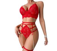 KOEMCY Lingerie Sexy Mujer Eróticos Conjunto Encaje Bralette Tirantes Cadena Dorada Lenceria Hot Transparente Sujetador Triangular Picardias Ropa Interior Body Camisones Sexys
