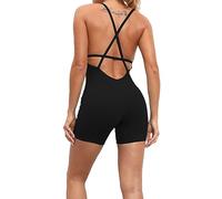 KOEMCY Mono Corto Mujer Jumpsuit Tirantes Cruzados Monos Deportivo Fitness Yoga Entrenamiento Verano Playa Elegante Enterizo Conjuntos Deporte