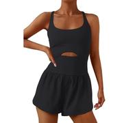 KOEMCY Mono Mujer Corto Sin Manga Correa de Espagueti Jumpsuit Sexy Casual Elegante Bodycon Monos con Bolsillos para Jogging Fitness Yoga Ejercicio (XL)