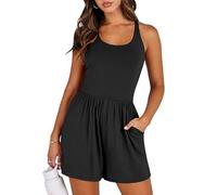 KOEMCY Mono Mujer Deportivo Jumpsuit Corto Tirantes Espalda Cruzada Monos de Vestir Verano Peto Elegante Conjunto Playa Casual con Bolsillos Estilo Minimalista