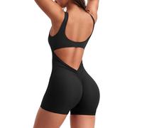KOEMCY Mono Mujer Verano Corto Sin Manga Jumpsuit Mujer Deportivo con Cuello en U Sexy Jumpsuit Casual Elegante para Push-up Jogging Fitness Yoga Ejercicio (Noir M)