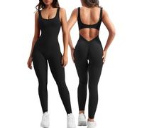 KOEMCY Mono Mujer Verano Largo Sin Manga Jumpsuit Deportivo con Cuello Cuadrado Sexy Jumpsuit Casual Elegante para Push-up Jogging Fitness Yoga Ejercicio (Negro/XL)