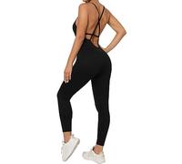 KOEMCY Mono para Mujer Deportivo Completo de Un Pieza Ropa sin Espalda Jumpsuit Elásticos Monos Descubierta Ropa para Yoga Gimnasio (Negro, S)