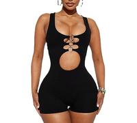 KOEMCY Mono para Mujer sin Mangas Jumpsuit Sexy de Una Pieza Hollow Out Body Traje de Yoga Casual Elegante Jumpsuit (Negro, L)