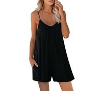 KOEMCY Mono Peto Suelto Mujer Jumpsuit de Eslinga Verano Moda Petos de Pantalones Short Bolsillo Monos Pantalón Rompers(L)