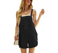 KOEMCY Monos Mujer Verano Corto Jumpsuit Una Pieza Playsuit Monos Sin Mangas Jumpsuit Pantalón con Bolsillos Botón Rompers Playa (Negro, XL)