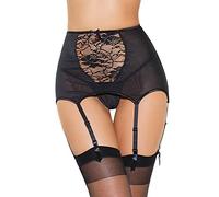 KOEMCY Mujer Liguero Sexy Encaje Liga de Cintura Alta Transparente Ligas Sin Costuras Ligas Ajustables con Tanga y Medias (Negro-1,XL)