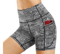 KOEMCY Pantalones Cortos Deportivos para Mujer Leggins Cintura Alta Shorts Mallas Elásticas Leggins con Bolsillos Running Pantalones Cortos de Yoga para Fitness Deporte Running Ciclismo (Gris, S)